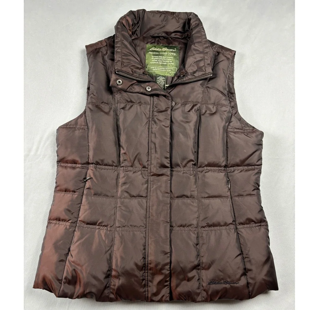 Eddie Bauer Puffer Vest Womens Small Brown Premium Goose Down Quilted D4856140‎